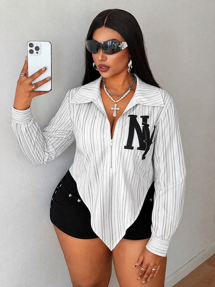 Maweii Plus Size Women Sexy Summer Asymmetrical Design Street Style Short Sleeve Half-Open Long Sleeve Shirt Fall - White - View 1