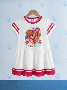SHEIN | PAW Patrol Young Girl Letter Cartoon Print Casual Daily Summer Dress - White - View 3