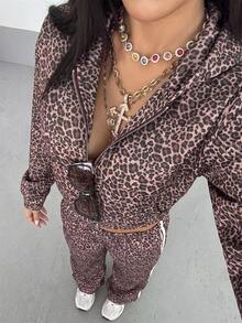 StreetHx Women's Autumn/Winter Leopard Print Fashion Loose Hooded Sweatshirt Jacket - Brown - View 4