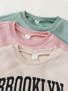 Cozy Pixies 兒童女童字母圖案針織柔軟圓領長袖套頭運動衫＋鬆緊腰長褲 6件套，百搭舒適 - 彩色 - 查看 3