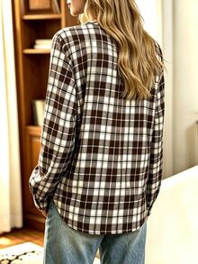Holdful Holdful Women's Patchwork Plaid Long Sleeve Round Neck Casual Shirt - Multicolor - View 2