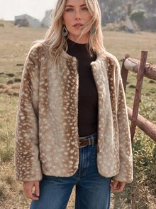 Wildy BOHO Casual Western Country Nomad Women's Autumn/Winter Leopard Print Outfit For Outing And Commuting Regular Jacket - Khaki - View 4