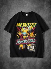 Transformers X SHEIN Men's Letter Cartoon Print Casual Daily Short Sleeve T-Shirt - Black - View 1