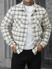 Manfinity Homme 男士休閒混紡羊毛格紋夾克，適合日常通勤穿著，也是送給男友與丈夫的理想禮物 - 杏色 - 查看 4