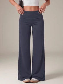 SHEIN Tall 黑色高腰寬腿寬鬆休閒長褲 - 灰色 - 查看 5