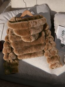 1pc Girls Soft Fuzzy Jacket, Elegant & Noble Long Sleeve Short Slim Fit Hooded Coat, Suitable For Autumn/Winter - Brown - View 2