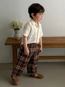DAZY 嬰兒/幼兒（男童）格紋休閒寬鬆韓系風格下裝 - 咖啡棕 - 查看 3