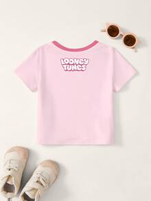 LOONEY TUNES X SHEIN Baby Girl Cartoon Print Casual Daily Short Sleeve T-Shirt - White - View 2