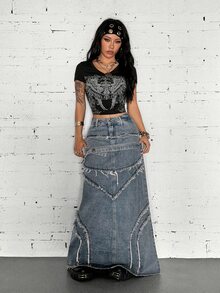StreetHx Women's Sexy Design Button Frayed Hem Denim Skirt - Blue - View 4