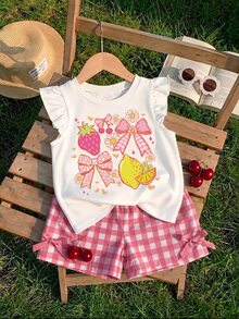 Baby Girl Casual Fashion Cute Flutter Sleeve Round Neck Top, Suitable For Spring And Summer - Multicolor - View 1