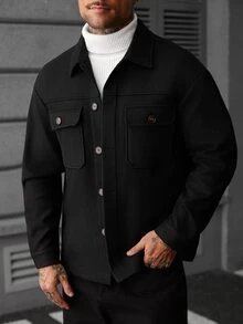 SLATEMANN 2026新款男士新年聖誕萬聖節假期禮物休閒時尚設計極簡優雅百搭寬鬆長袖口袋黑色羊毛衫 - 黑色 - 查看 3