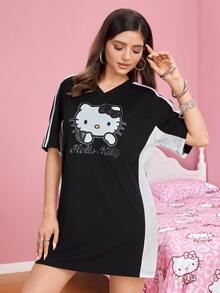 HELLO KITTY AND FRIENDS | SHEIN Gaun Wanita Motif Kartun, Nyaman dan Minimalis - Hitam - View 5