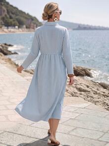 Faunlyn Women's Casual Button Half-Placket Striped Dress Fall Dresses For Women - Multicolor - View 2
