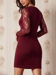 Amorya Women's Sexy Elegant Lace Patchwork Dress Night Out Cocktail Date Night Autumn - Black - View 2