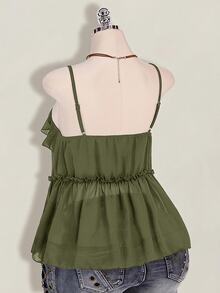 SHEIN ICON Women's Plus Size Ruffle Solid Color Fashion Versatile Camisole Top - Army Green - View 4