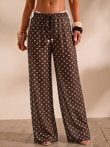 Opulessa Women's Polka Dot Casual Daily Wear Cover Up Pants - Chocolate Brown - View 4