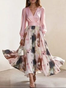 Editum Women's Elegant Commuter Printed Patchwork Midi Dress - Multicolor - View 4