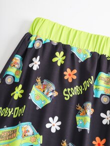 SCOOBY-DOO X SHEIN Plus Size Women Letter Print Camisole Top And Shorts Pajama Set -DOO - Black - View 5