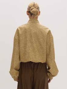 MUSEYN Pu Funnel Neck Oversized Boxy Bomber Jacket - Yellow - View 4