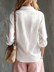 Breezaya Camisa casual versátil de unicolor para mujer - Blanco - Ver 2