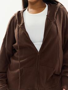 MUSERA Brown Ribbed Zip Up Hoodie Cardigan Sweater Casual Cool Basic Fall Knitwear Winter Autumn - Brown - View 7