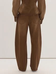 MUSEYN Brown Washed Denim Barrel Leg Jeans Timeless Date Night Tailored Casual Everyday New Season Fall - Brown - View 4