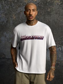Transformers X SHEIN تي شيرت كاجوال رجالي بياقة دائرية وأكمام قصيرة بلون أخضر داكن - رمادي - مشاهدة 4