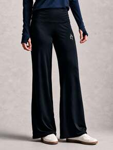 Activina Women's Ruched Waist Wide Leg Loose Athletic Pants - Black - View 2