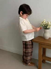 DAZY 嬰兒/幼兒（男童）格紋休閒寬鬆韓系風格下裝 - 咖啡棕 - 查看 4