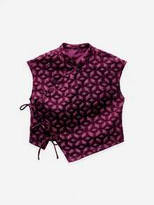 Nöista Atasan Lengan Pendek Asimetris Motif Geometris. Musim Panas, Gugur, Gaya Kasual Chic, Jalan-jalan, Pesta. - Purple - View 9