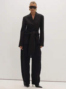 MUSEYN Black Woven Tassel Belt Detail Suit Blazer Date Night Timeless Tailored Office New Season Fall - Black - View 2
