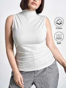 SHEIN Clasi 大尺碼女款彈性針織背心式內搭上衣 百搭女款背心 - 白色 - 查看 1