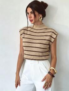 Firerie Elegant High Neck Loose Casual Versatile Sleeveless Knit Sweater Vest, Suitable For Dating, Chic - Camel - View 7