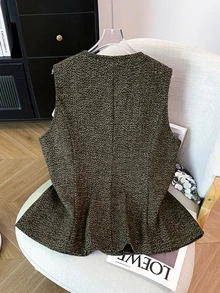 GlowEve CURVE Plus Size Women's Luxury Elegant Button Vest Jacket - Brown - View 2