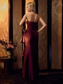 MOTF Soiréza WOMEN'S STRUCTURED BUSTIER EVENING COCKTAIL DRESS - Coffee Brown - View 3
