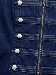 Elamini Women's Denim Napoleon Vest Jacket - Blue - View 5
