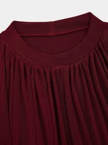 Sweetra Plus Size Burgundy Stand Collar Ruched Chest Fitted Long Sleeve Bodysuit - Burgundy - View 8