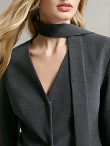 MOTF PREMIUM WOMEN'S SOLID COLOR CASUAL COMMUTE TRAVEL LONG SLEEVE BLAZER JACKET - Dark Grey - View 2