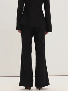 MUSEYN Black Woven Flared Trousers Timeless Date Night Tailored Office New Season Fall - Black - View 4