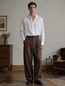 TONEVAULT Men's Fashion Versatile Commuter Solid Color Pants - Coffee Brown - View 6