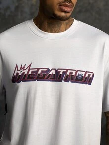 Transformers X SHEIN تي شيرت كاجوال رجالي بياقة دائرية وأكمام قصيرة بلون أخضر داكن - رمادي - مشاهدة 6