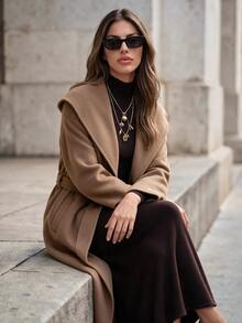 Anewsta Women's Handmade Double-Sided Wool Long Coat - Grey - View 7
