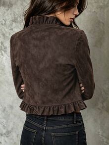 SHEIN Women's Solid Color Casual Versatile Daily Long Sleeve Jacket - Brown - View 2