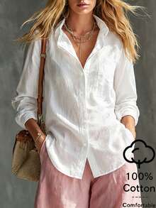 Breezaya Camisa casual versátil de unicolor para mujer - Blanco - Ver 1