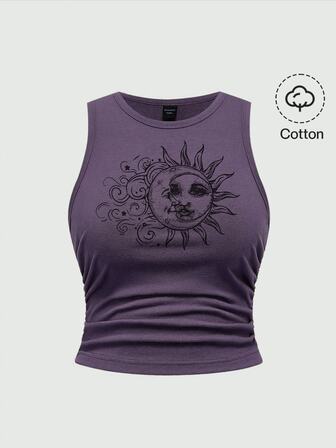 Dunkles Gothic Hippie Sonne Mond Sterne ärmelloses Große Größen Tank Top