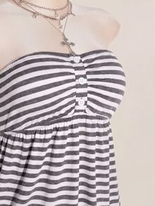 SHEIN ICON 大尺碼 Y2K 節慶條紋短版抹胸上衣 - 灰色 - 查看 6
