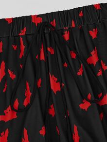Sweetra Knitted Digital Print Dark Halloween Bat Slim Fit Shorts Skirt - Multicolor - View 4