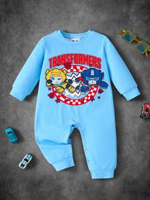 Transformers X SHEIN 男嬰卡通印花連身衣 - 藍色 - 查看 1