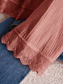 CosyJoli Plus Size Women's Lace Blouse, White Top, Spring/Summer Casual Women's Blouse Fall - Pink - View 4