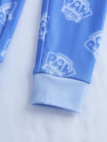 SHEIN | PAW Patrol 小男孩字母卡通印花長袖上衣與長褲休閒日常居家睡衣套裝 - 藍色 - 查看 7